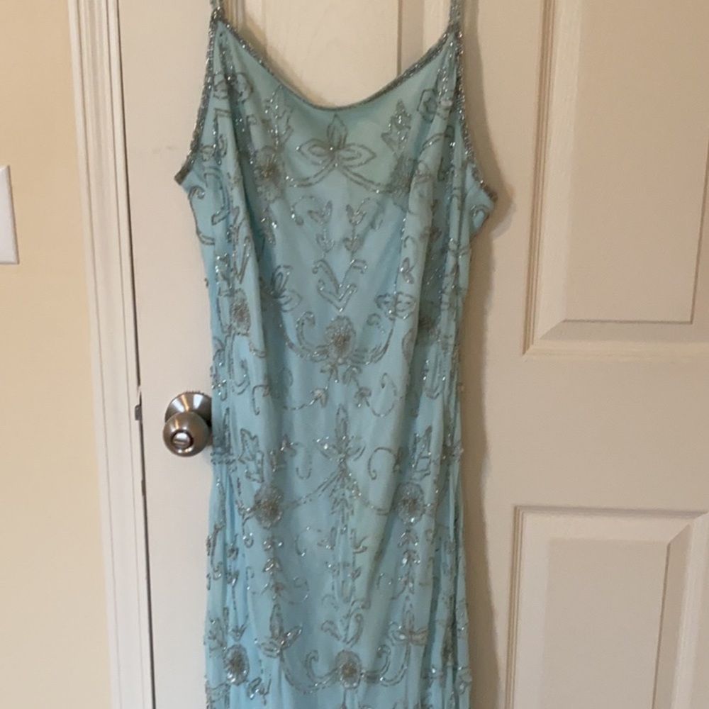 Baby blue beaded gown